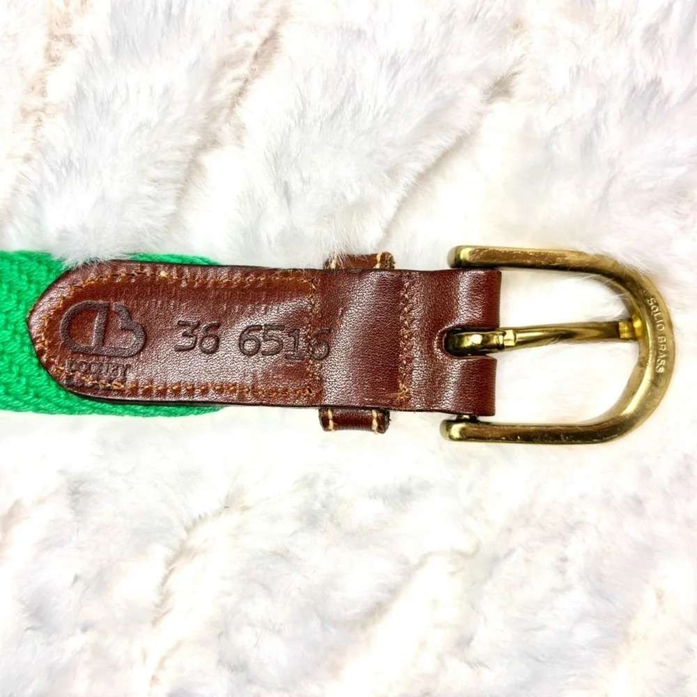 Vintage Men’s Dooney and Bourke Solid Brass Buckle Brown Leather & Green Belt